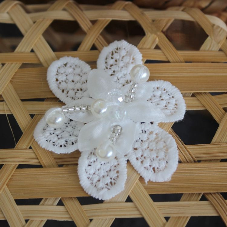 White Black Lace Beaded Trim Single Floral BT0123-Lace Fabric Shop