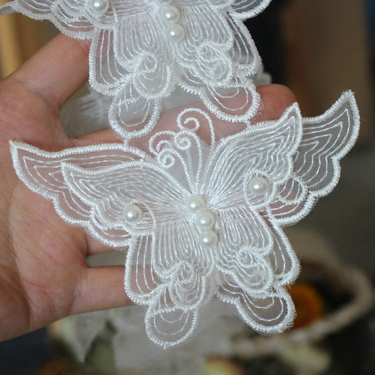 3D Beaded White Lace Trim Fabric BT0015-Lace Fabric Shop