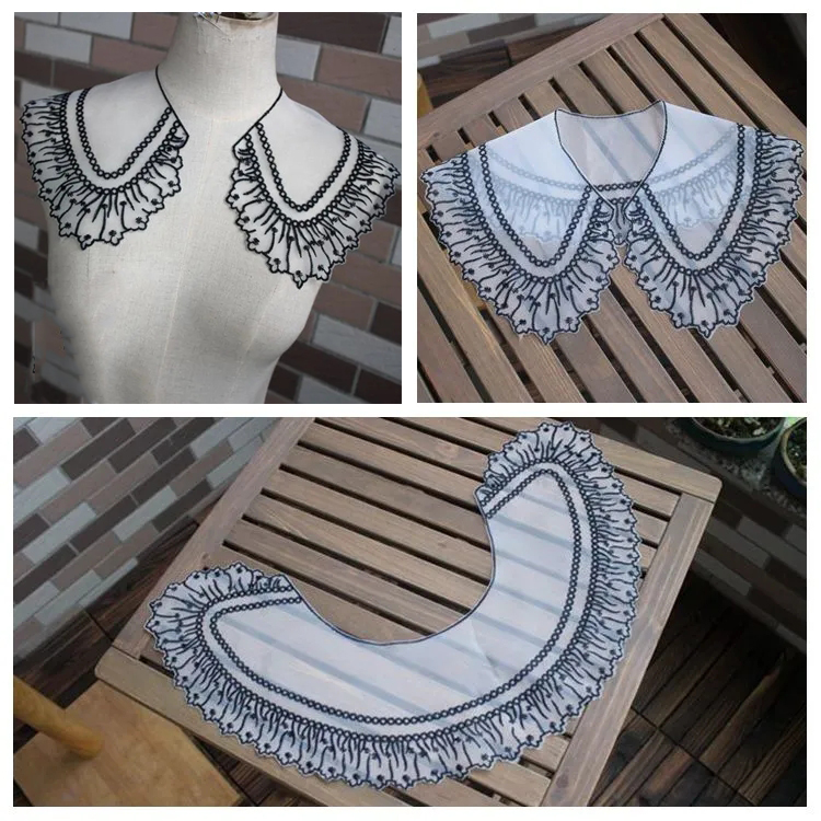 Grey Embroidery Organza Lace Collar Fabric EF0072-Lace Fabric Shop