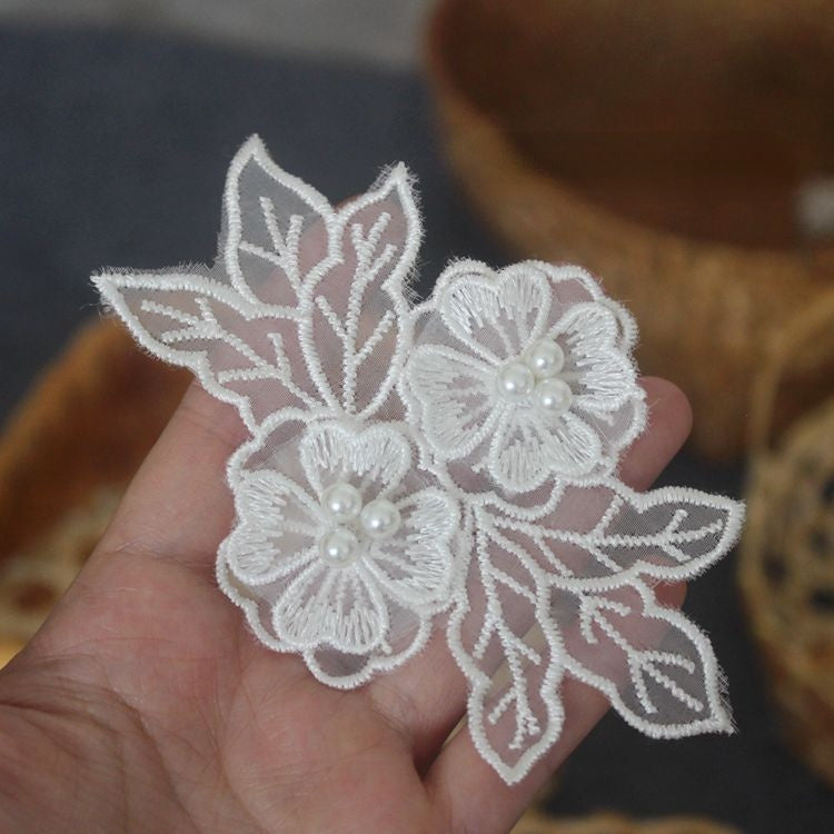 3D Pearl Bead Trim Single Floral BT0010-Lace Fabric Shop