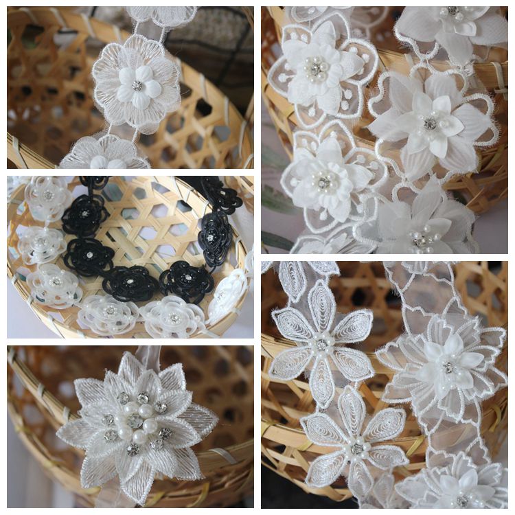 3D Rhinestone Beaded Lace Trims Fabric BT0033-Lace Fabric Shop