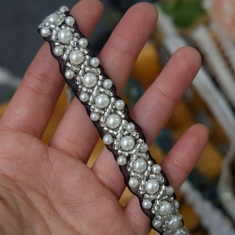 Pearl Beaded Lace Trimming BT0008-Lace Fabric Shop