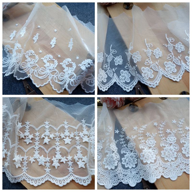 Embroidery White Tulle Width 17-23 cm TF0034-Lace Fabric Shop