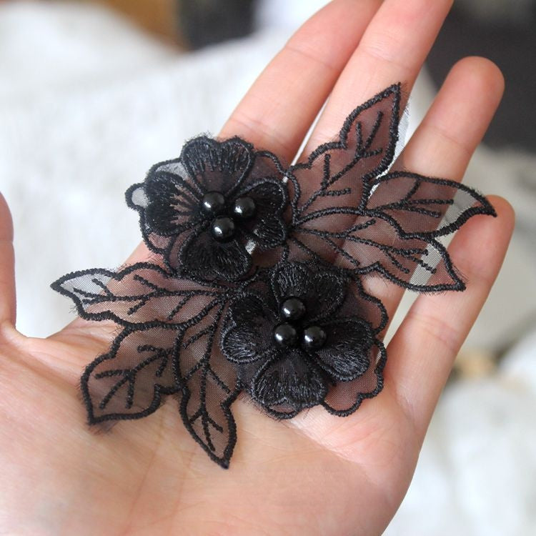 3D Pearl Bead Trim Single Floral BT0010-Lace Fabric Shop