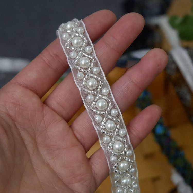 Pearl Beaded Lace Trimming BT0008-Lace Fabric Shop