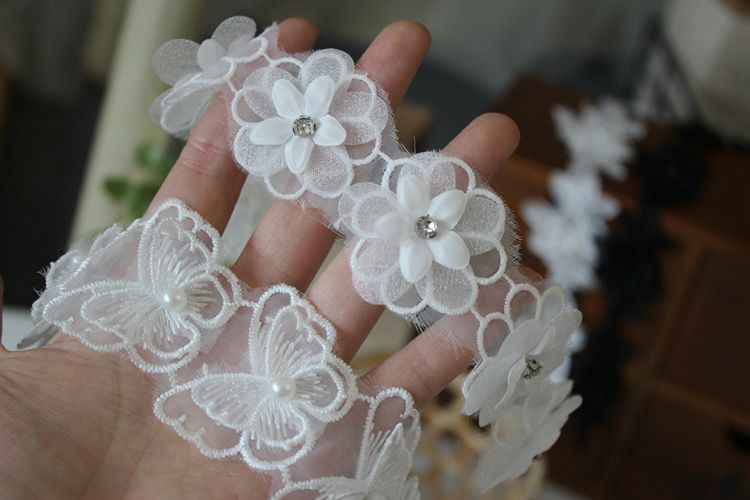 Beaded Lace Trim Floral Wedding Decoration BT0115-Lace Fabric Shop
