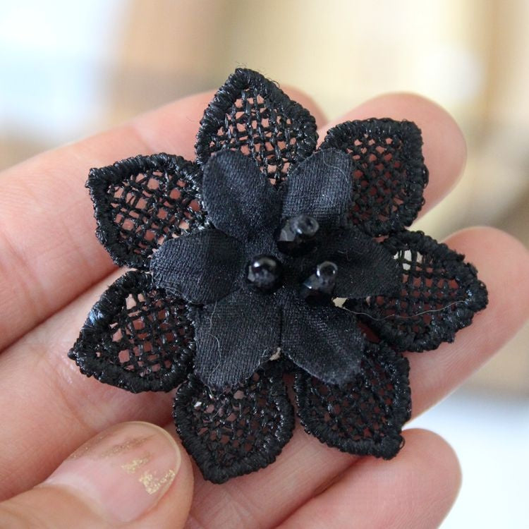 3D Beaded Lace Trim Single Flower BT0001-Lace Fabric Shop