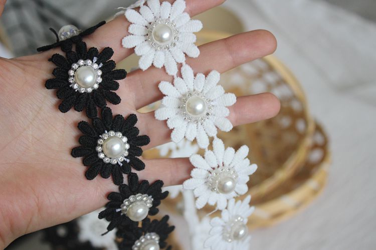 Pearl Beaded Floral Lace Trim Fabrics BT0034-Lace Fabric Shop