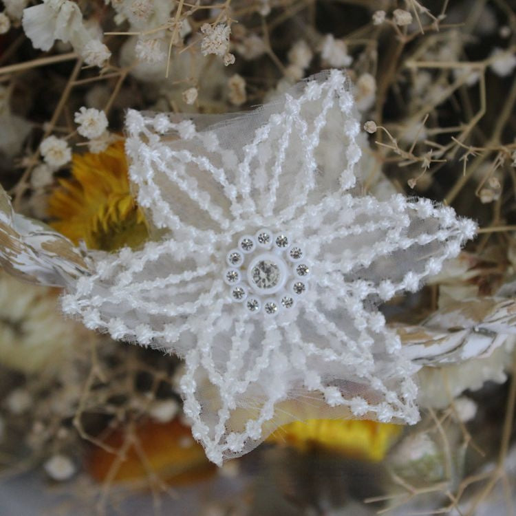 White Black Lace Beaded Trim Single Floral BT0123-Lace Fabric Shop