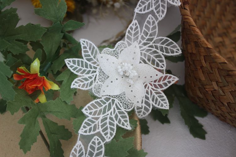 Beaded Floral Lace Trim Fabric BT0056-Lace Fabric Shop