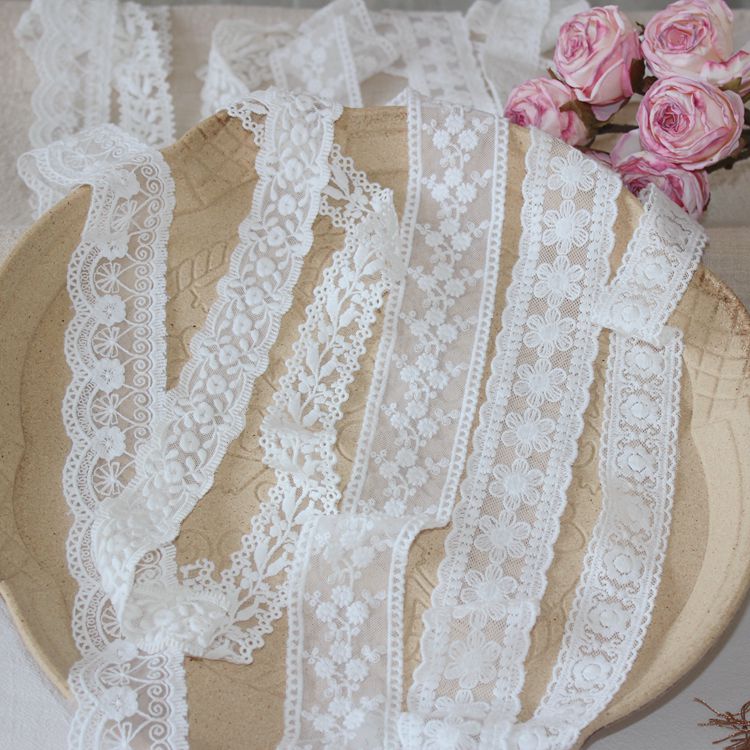 Embroidery White Tulle Lace Trim Width 4 cm LT0375-Lace Fabric Shop