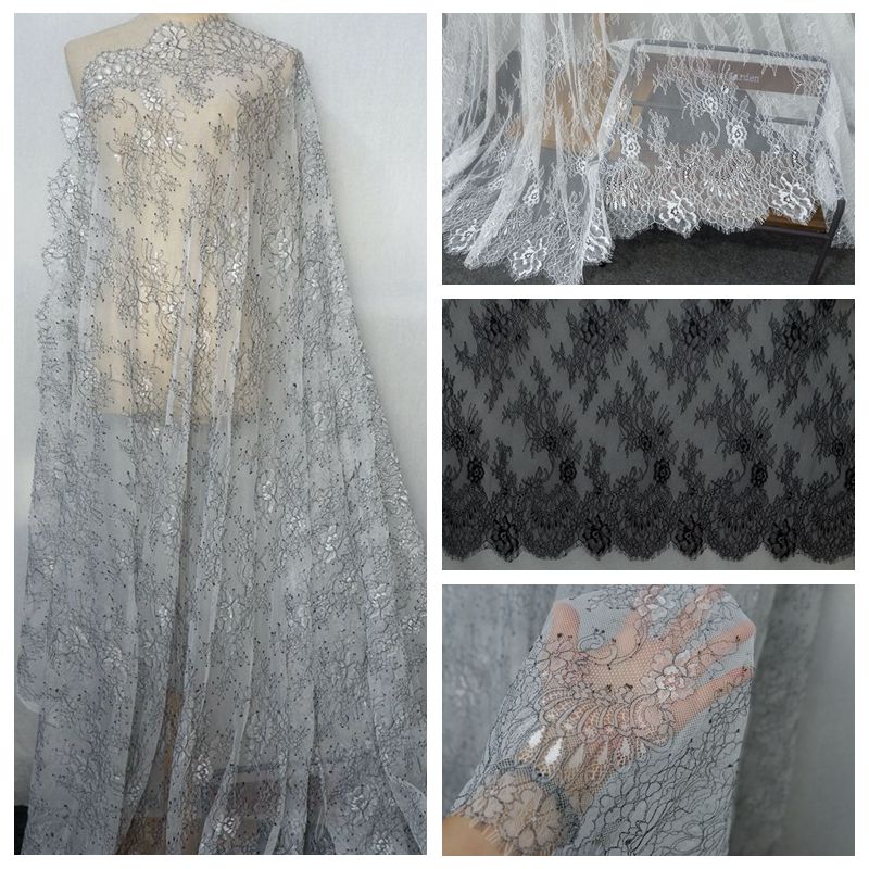 Grey Chantilly Shining Lace Width 150 cm CHL0110-Lace Fabric Shop