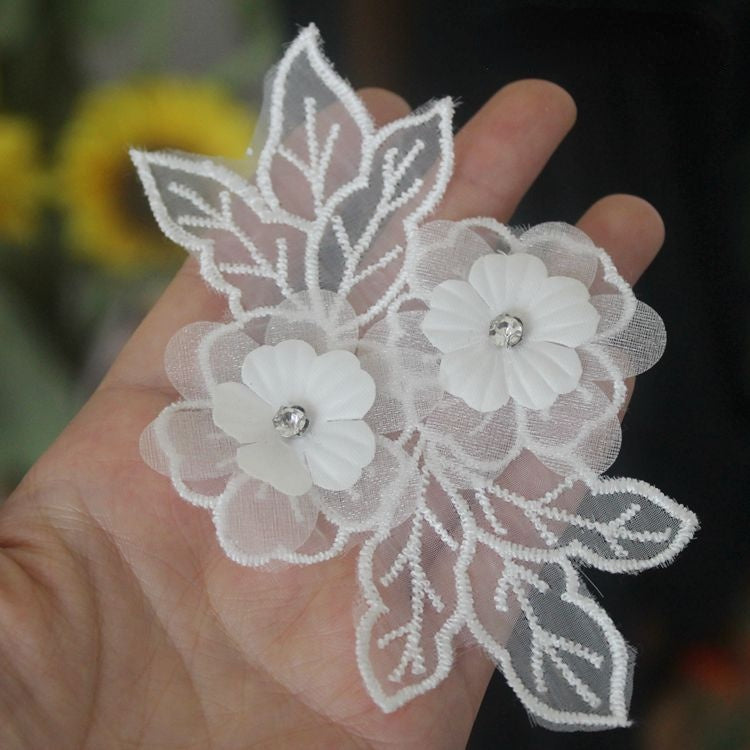 3D Beaded Lace Trim Single Large Floral BT0124-Lace Fabric Shop