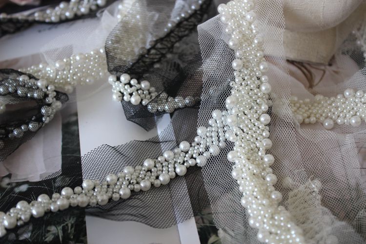 Pearl Beaded Mesh Tulle Lace Trim Material BT0101-Lace Fabric Shop