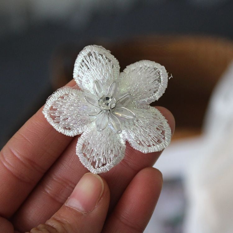 Embroidery Beaded Flower Headdress Material EA0030-Lace Fabric Shop