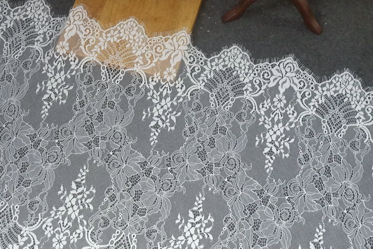 Chantilly Lace Trim Black Width 66 cm CHL0115-Lace Fabric Shop