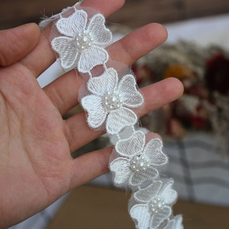 Beaded Floral Lace Trims Fabric BT0019-Lace Fabric Shop