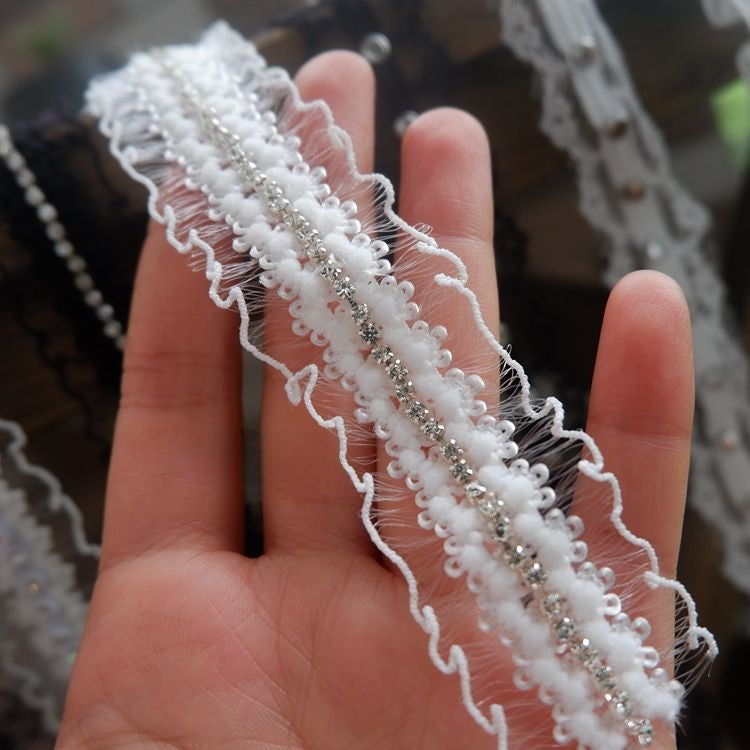 Gathered Tulle Beaded Lace Trim Fabrics BT0073-Lace Fabric Shop