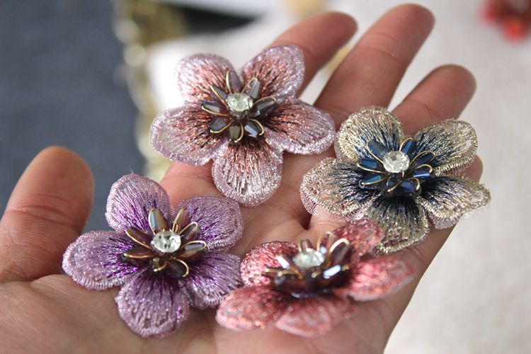 Embroidery Beaded Flower Headdress Material EA0030-Lace Fabric Shop