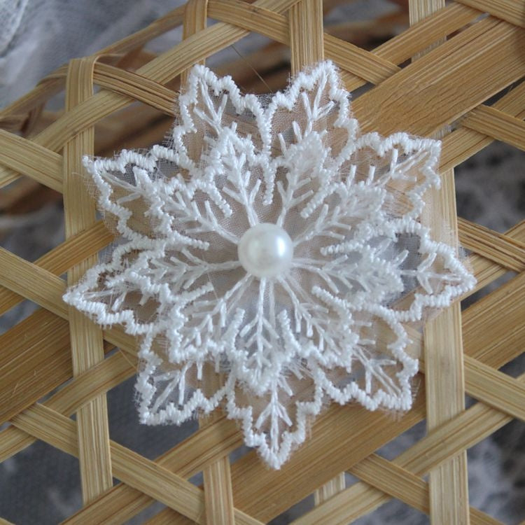 White Black Lace Beaded Trim Single Floral BT0123-Lace Fabric Shop