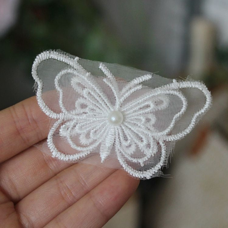 3D Beaded Lace Trim Single Butterfly BT0012-Lace Fabric Shop