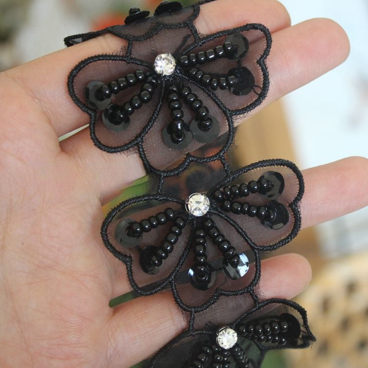 Beaded Butterfly Lace Trims Fabric BT0032-Lace Fabric Shop