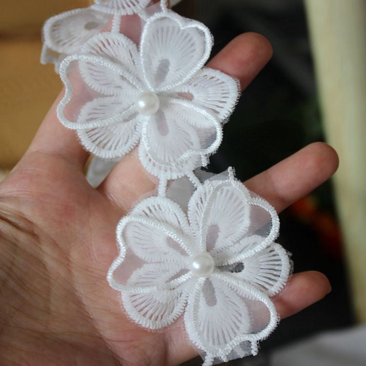 Beaded Floral Lace Trim Fabrics BT0038-Lace Fabric Shop