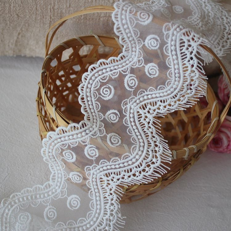 Embroidery White Tulle Width 10 cm TF0053-Lace Fabric Shop