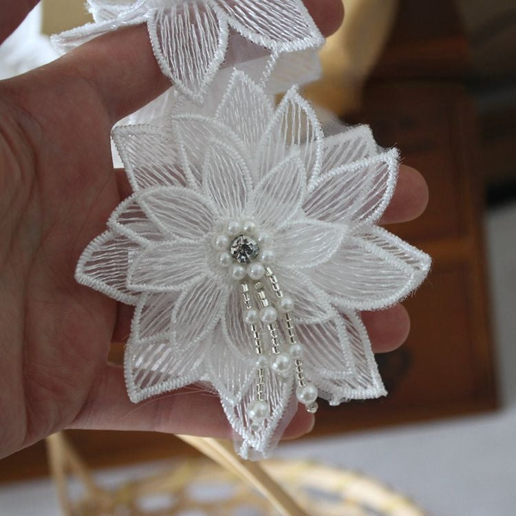 3D Embroidery Beaded Lace Trims Flowers BT0090