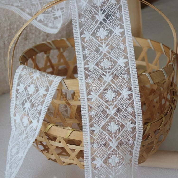 White Mesh Tulle Lace Trim Width 4-6 cm LT0376-Lace Fabric Shop