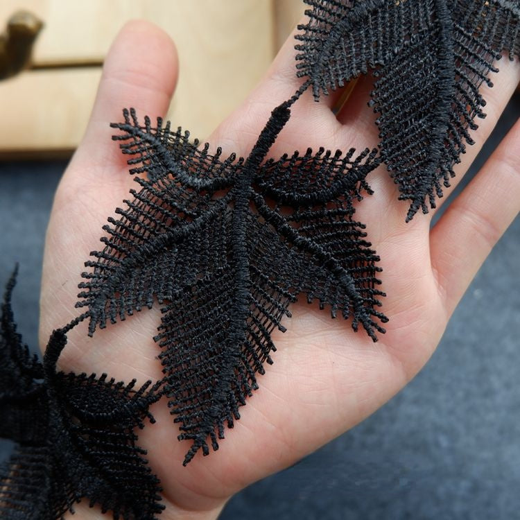 3D Leaf White Black Clothes Lace Trim LT0229-Lace Fabric Shop