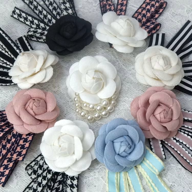 Beaded Camellia Bow Tie Brooch BTA0014-Lace Fabric Shop