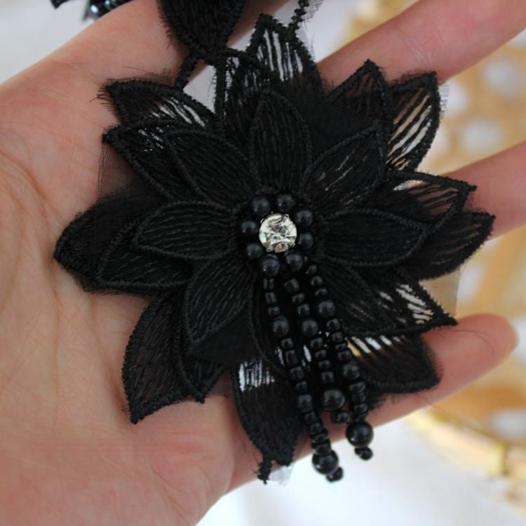 3D Embroidery Beaded Lace Trims Flowers BT0090-Lace Fabric Shop