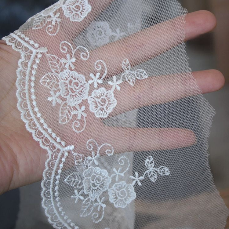 Embroidery White Tulle Trim Width 8-9 cm TF0108-Lace Fabric Shop