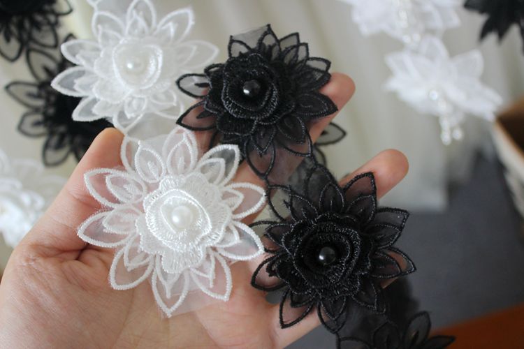 3D Embroidery Beaded Lace Trims Flowers BT0090-Lace Fabric Shop