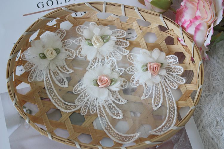 3D Beaded Lace Trim Single Floral BT0031-Lace Fabric Shop