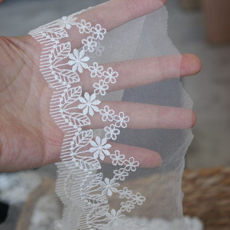 Embroidery White Tulle Trim Width 8-9 cm TF0108-Lace Fabric Shop