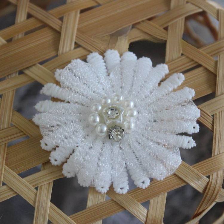 White Black Lace Beaded Trim Single Floral BT0123-Lace Fabric Shop