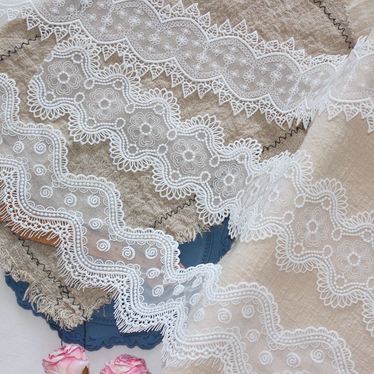 Embroidery White Tulle Width 10 cm TF0053-Lace Fabric Shop