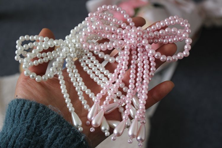 Pearl Beaded Bow Tie Jewelry Accessories BA0118-Lace Fabric Shop