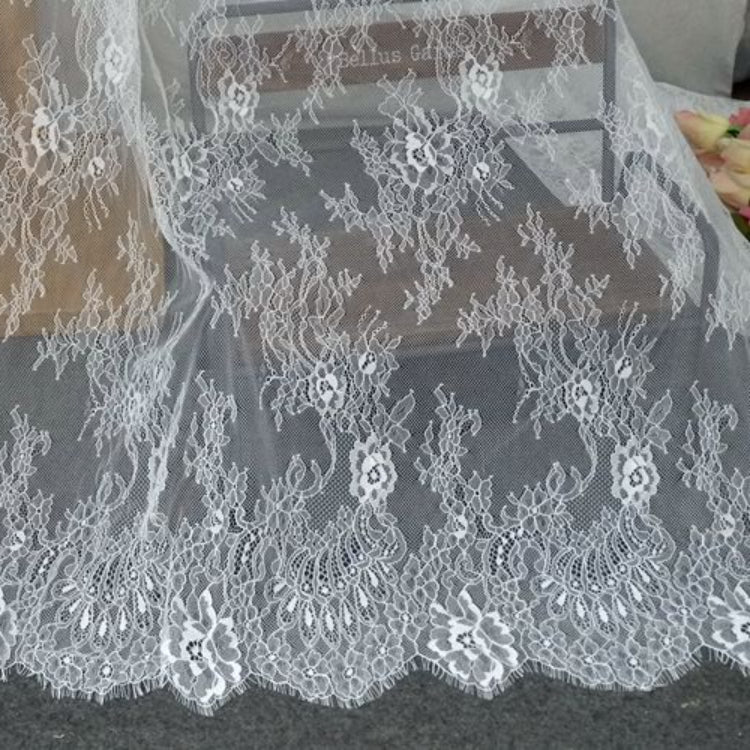 Grey Chantilly Shining Lace Width 150 cm CHL0110-Lace Fabric Shop