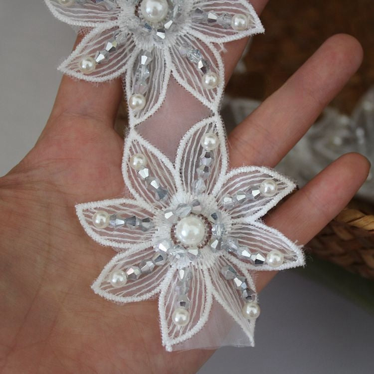 Beads Floral Lace Trimming Fabric BT0040-Lace Fabric Shop