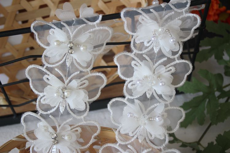 3D Beaded White Lace Trim Fabric BT0015-Lace Fabric Shop