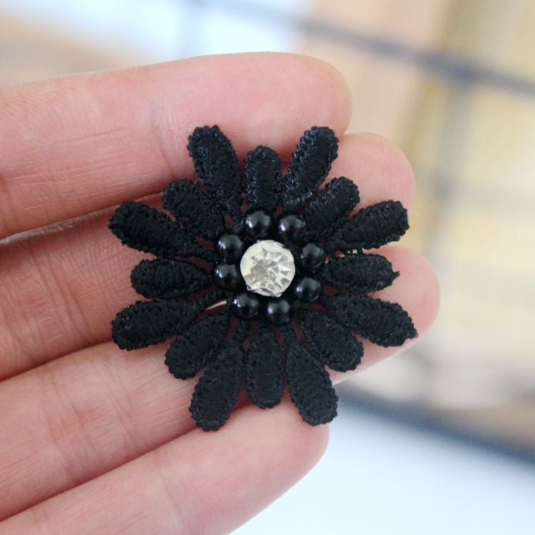 3D Beaded Lace Trim Single Flower BT0001-Lace Fabric Shop