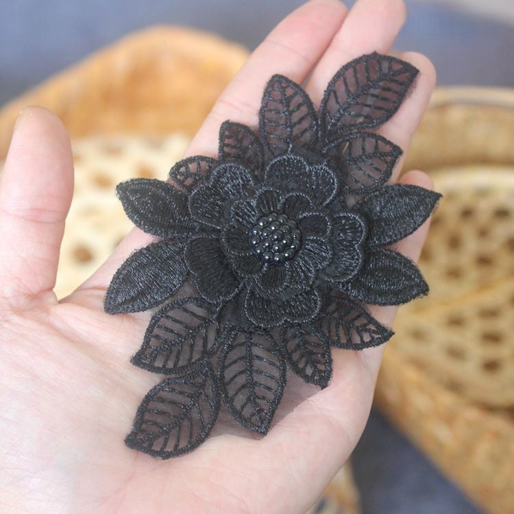 3D Beaded Lace Trim Single Large Floral BT0124-Lace Fabric Shop