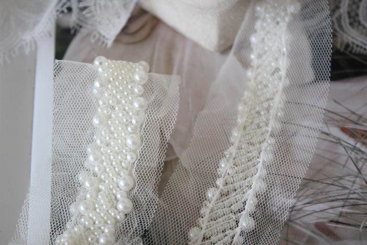 Pearl Beaded Mesh Tulle Lace Trim Material BT0101-Lace Fabric Shop