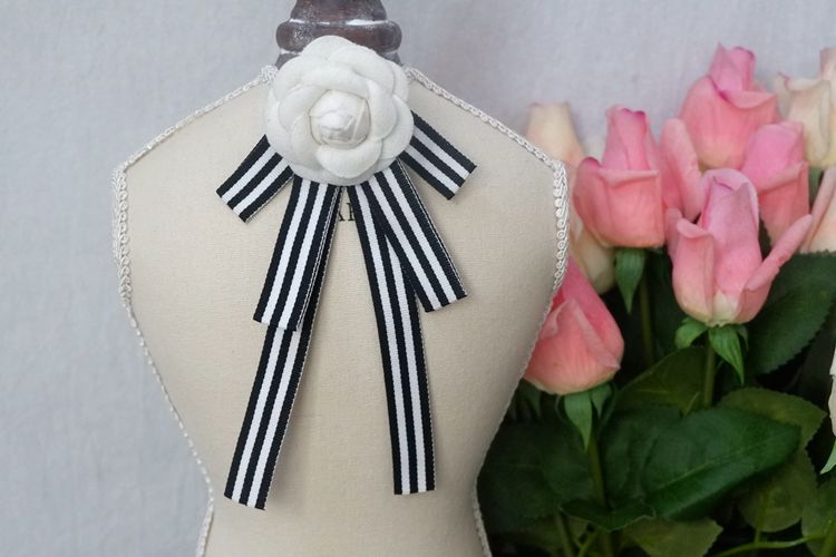 Beaded Camellia Bow Tie Brooch BTA0014-Lace Fabric Shop