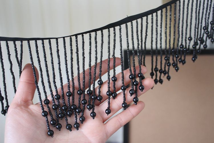 Pearl Tassel Beaded Neckline Lace Trim BT0105-Lace Fabric Shop