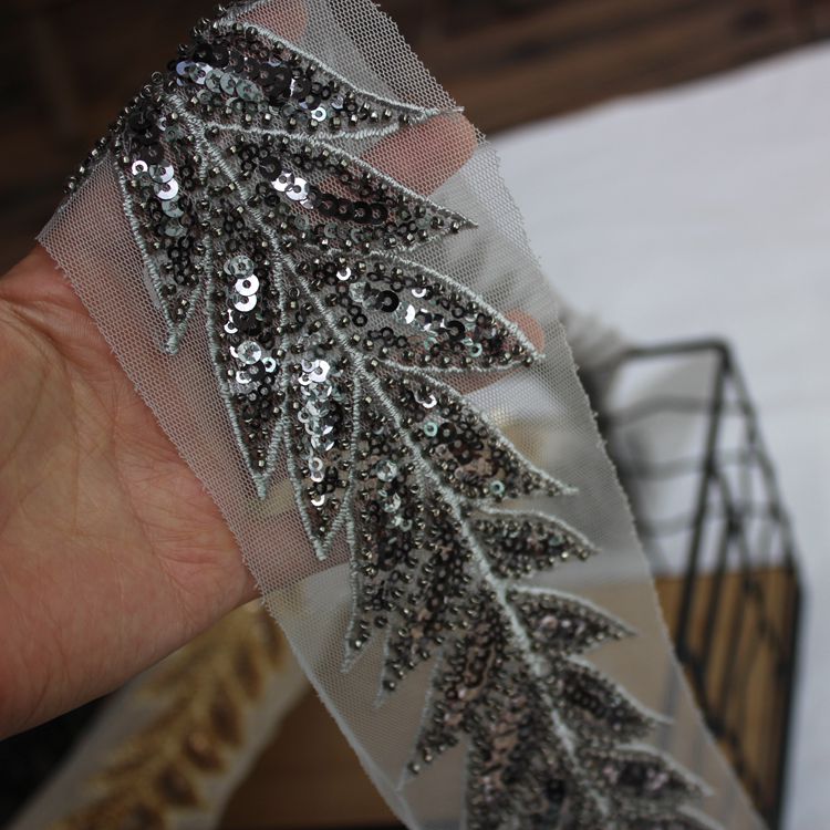 Luxury Leaf Sequins Beaded Lace Trim BT0078-Lace Fabric Shop