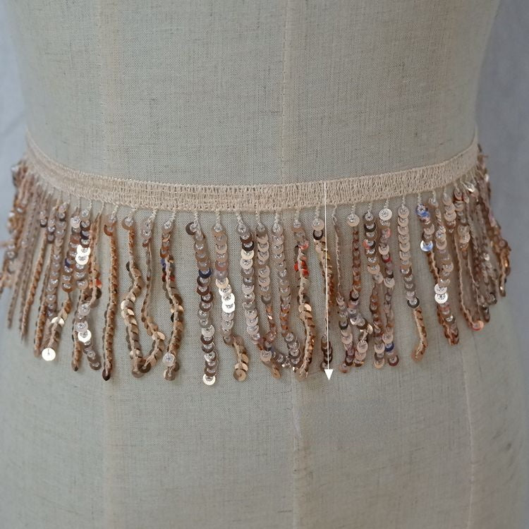 Tassel Sequins Beaded Lace Trim Fabrics BT0063-Lace Fabric Shop